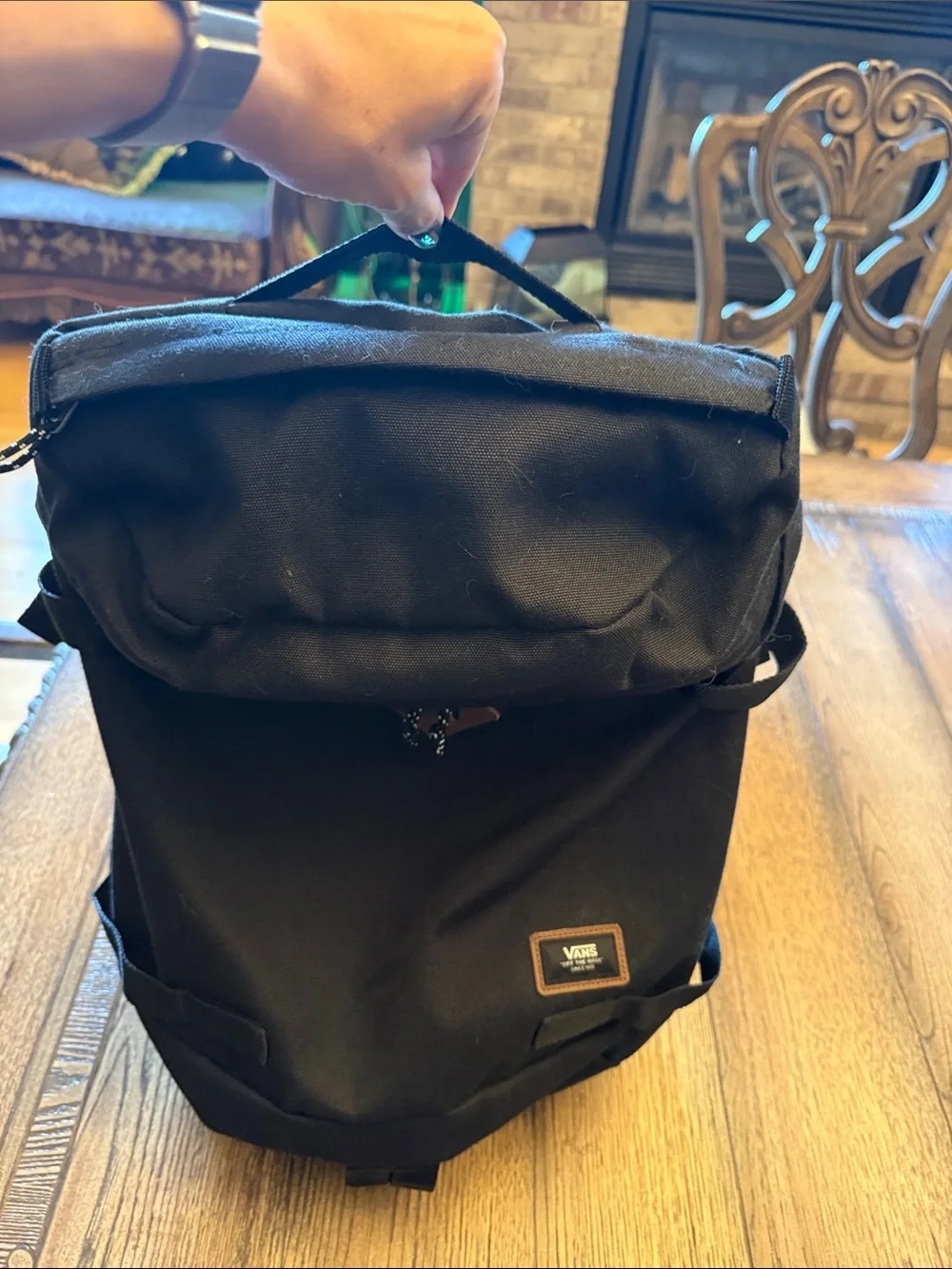 Vans Clamber Black Canvas Backpack with Leather Accent